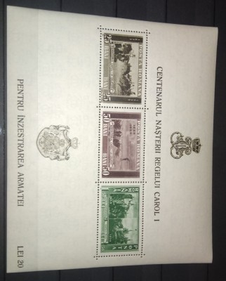 TIMBRE ROMANIA LP 133 1939 CENTENARUL NASTERII REGELUI CAROL I COLITA MNH DANTELATA foto
