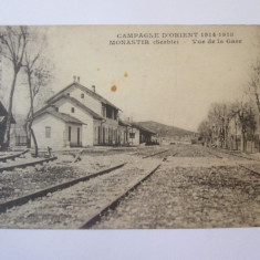 Carte postala scrisa Macedonia-Monastir(astazi Bitola)-Gara razboiul 1914-1918