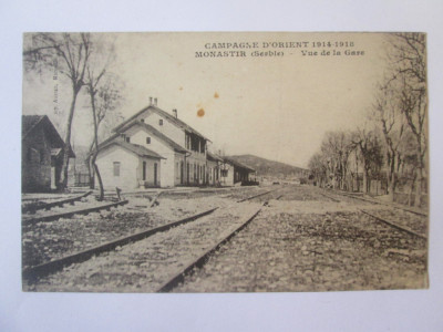 Carte postala scrisa Macedonia-Monastir(astazi Bitola)-Gara razboiul 1914-1918 foto