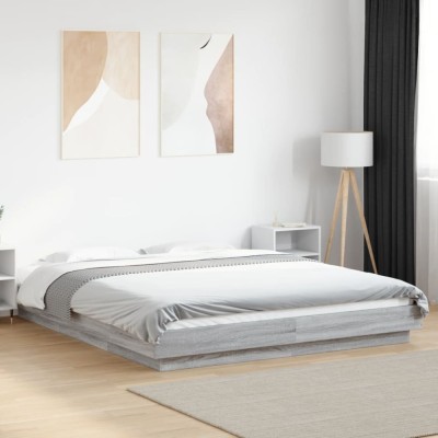 Gossi cadru de pat cu lumini led gri sonoma 160x200 cm lemn prelucrat foto