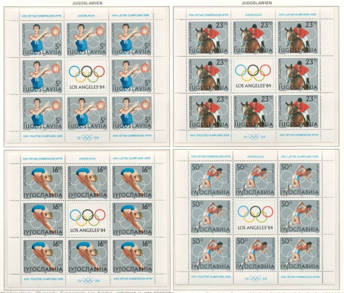 Iugoslavia 1984 Mi 2048/51 klb MNH - Jocurile Olimpice de vara, Los Angeles
