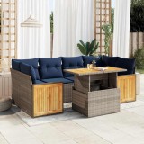 VidaXL Set canapele grădină cu perne 7 piese gri poliratan/lemn acacia