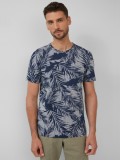 s.Oliver Tricou barbati cu imprimeu cu frunze de palmier, Regular Fit, Bleumarin, M