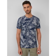 s.Oliver Tricou barbati cu imprimeu cu frunze de palmier, Regular Fit, Bleumarin, M