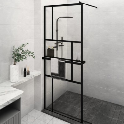 Paravan duș walk-in cu raft negru 80x195 cm sticlă ESG/aluminiu foto
