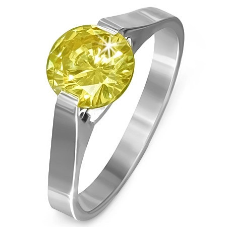 Inel din oțel - piatră galbenă &amp;quot;Noiembrie&amp;quot;, cleme laterale - Marime inel: 60