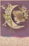 Profilul unei fete blonde in interiorul unei luni (circulata 1922)