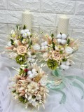 Set buchet, lumanari cu trandafiri criogenati si plante naturale criogenate, lumanari tip fagure Peach Fuzz Multicolor, Eventissimi&reg;