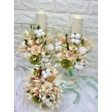 Set buchet, lumanari cu trandafiri criogenati si plante naturale criogenate, lumanari tip fagure Peach Fuzz Multicolor