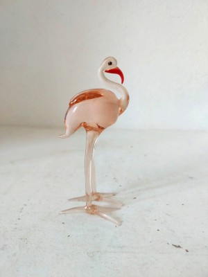 Flamingo roz de sticla, executat manual, 10cm inaltime, arta sticla foto