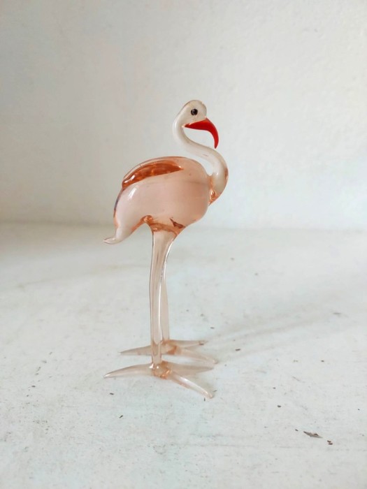 Flamingo roz de sticla, executat manual, 10cm inaltime, arta sticla