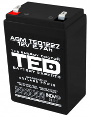 Acumulator 12V, TED Electric Stationar VRLA, Dimensiuni 70 x 47 x 98 mm, Baterie 12V 2.7Ah foto