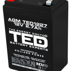 Acumulator 12V, TED Electric Stationar VRLA, Dimensiuni 70 x 47 x 98 mm, Baterie 12V 2.7Ah