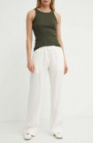Samsoe Samsoe pantaloni din in HOYS culoarea alb, drept, medium waist, F23900002
