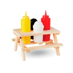 Set 4 recipiente condimente cu suport masa de picnic, Everestus, 20IAN414, Lemn, Polipropilena, Multicolor, saculet inclus foto
