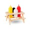 Set 4 recipiente condimente cu suport masa de picnic, Everestus, 20IAN414, Lemn, Polipropilena, Multicolor, saculet inclus