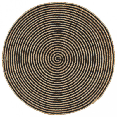 vidaXL Covor lucrat manual cu model spiralat, negru, 90 cm, iută foto