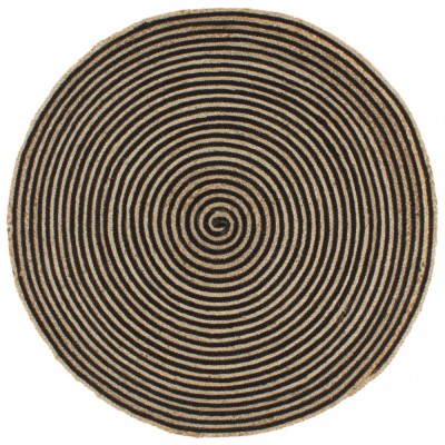Covor lucrat manual cu model spiralat, negru, 90 cm, iută foto