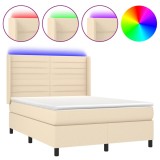 Cumpara ieftin Pat cu arcuri, saltea si LED, crem, 140x190 cm, textil