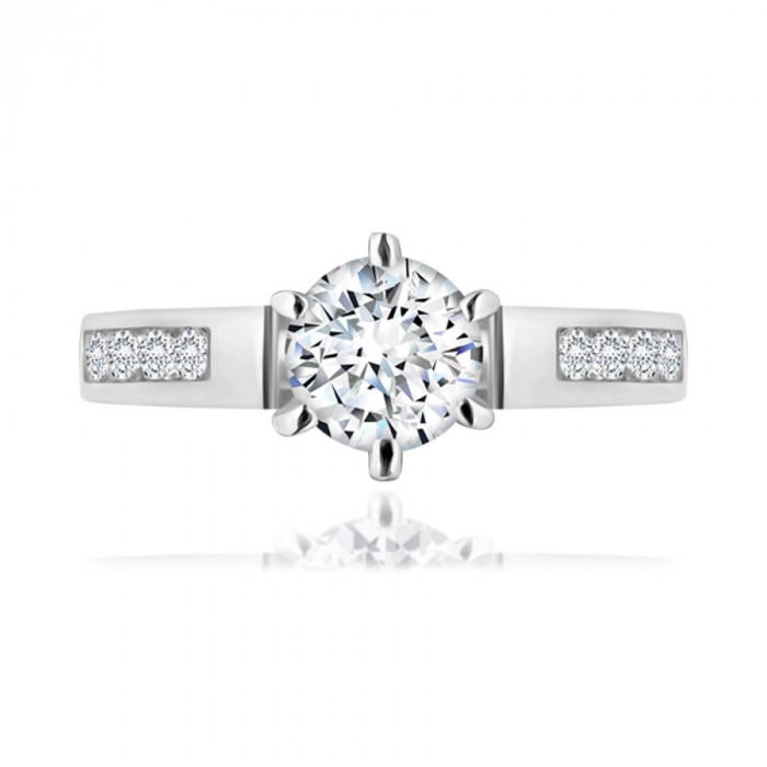 Inel de logodnă, braţe decorate, zirconiu rotund, transparent, decupaj, argint 925 - Marime inel: 60