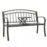 Cumpara ieftin Bancă de grădină cu masă, gri, 120 cm, oțel