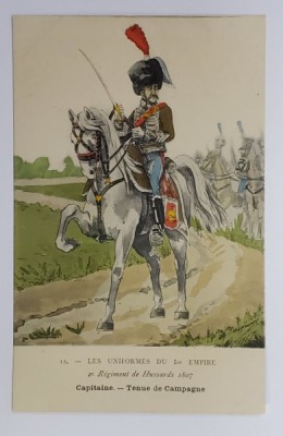 2e REGIMENT DE HUSSARDS , 1807 , CAPITAINE , TENUE DE CAMPAGNE , CARTE POSTALA ILUSTRATA , INCEPUTUL SEC. XX foto