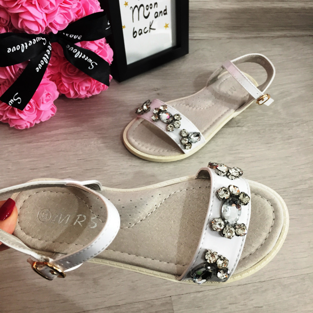 Sandale albe elegante cu strasuri pt fete / talpa moale 31 32 33 34 cod  0677 | Okazii.ro