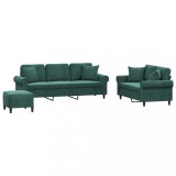 Cumpara ieftin Set canapea cu perne, 3 piese, verde inchis, catifea