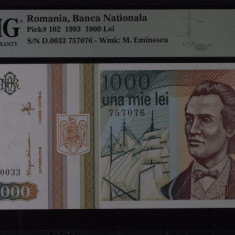 1000 lei 1993 gradata PMG 66 EPQ Gem Unc