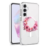 Husa pentru samsung galaxy a55 5g, atasare magnetica, magsafe, pink wreath 1, clear