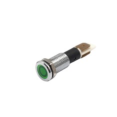 Indicator martor LED plat de panou din alama, 10mm, pini 6.3mm, verde, 12-24V DC, IP65, FL1M-10FJ-1-GREEN