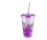 Cumpara ieftin Pahar termoizolant cu pereți dubli, gel de răcire și pai, 420 ml, mov