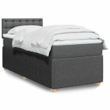 vidaXL Pat box spring cu saltea, gri &icirc;nchis, 100x200 cm, textil