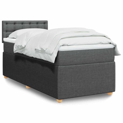 vidaXL Pat box spring cu saltea, gri &amp;icirc;nchis, 100x200 cm, textil foto