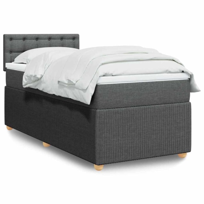 vidaXL Pat box spring cu saltea, gri &icirc;nchis, 100x200 cm, textil