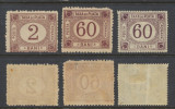 ROMANIA 1881 lot 3 timbre Taxa de Plata nestampilate 2x 60 bani &amp; 2 Bani