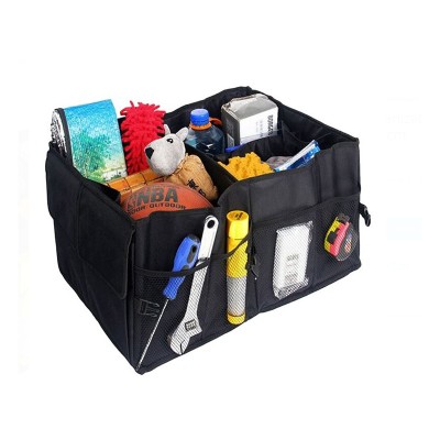 Suport organizator pentru automobil cu 2 compartimente mari, pliabil, Negru foto
