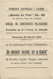 A4041N Afiș Conferințele religioase prezidate de primarul Garabet Aslan al Sectorului I Galben București, anii 1930