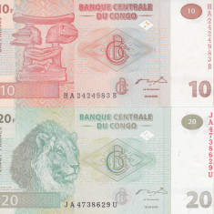 Bancnota Congo 10 si 20 Franci 2003 - P93/94A UNC ( set x2 )