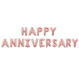Set baloane din folie metalizata, flippy, model happy anniversary, litere de 40 cm, baloane party, ambalaj individual, pai inclus, umflare cu aer sau
