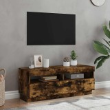 Comodă TV cu lumini LED, stejar fumuriu, 100x35x40 cm