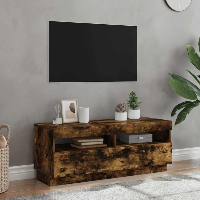 vidaXL Comodă TV cu lumini LED, stejar fumuriu, 100x35x40 cm