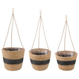 vidaXL Coșuri pentru plante din iarbă de mare 3 pcs Natural și Negru 42012251