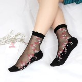 Sosete pentru dama, SS0147, model flori, Negru, marime universala