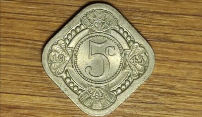 Surinam Suriname / Curacao - exceptie numismatica rara - 5 cents 1943 - an unic de batere - vezi descrierea foto