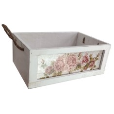 Ladita Decorativa din Lemn Alba Brushed Trandafiri