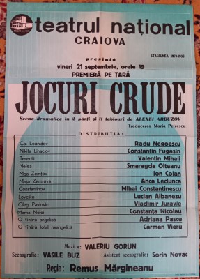 QW13 - Afise - tematica cultura - Jocuri crude - Alexei Arbuzov - Teatrul national Craiova - 1979 foto