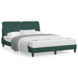 VidaXL Cadru de pat cu lumini LED, verde &icirc;nchis, 140x190 cm, catifea