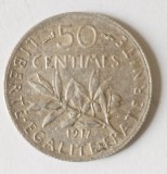 FRANTA 50 CENTIMES CENTI 1917 ARGINT AUNC UNC NECURATATA ( CITITI VA ROG DESCRIEREA ENUNTUL )