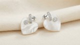 Cumpara ieftin Cercei din Argint 925 Rodiat cu Inima din Sidef si Zirconiu Model Romantic Elegance 2cm